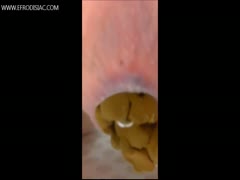 Horny bitch pushing her poop out of her tiny ass
